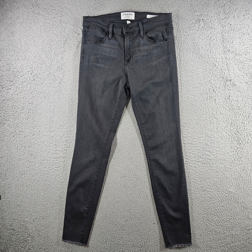 FRAME Le High Skinny Jeans Quinn Grey Raw Hem High Rise LHSKRE769 Womens 25